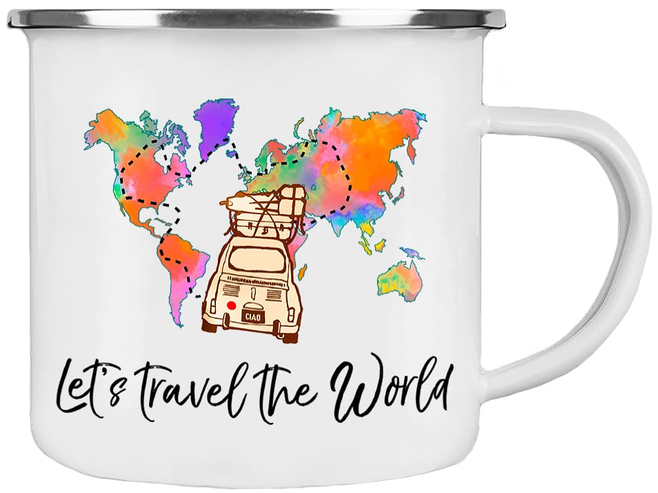 Emaille Tasse LET'S TRAVEL THE WORLD