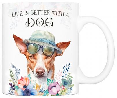 Tasse LIFE IS BETTER WITH A DOG mit Podenco 