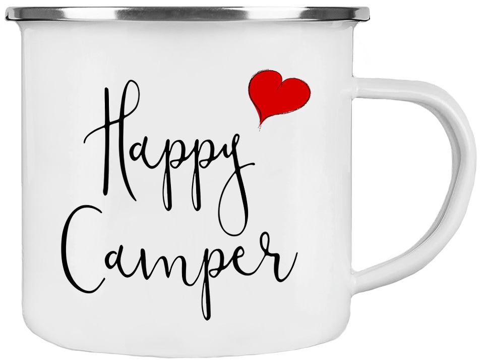 Emaille Becher Happy Camper Tasse Kaffeebecher Teebecher Camping Vanlife Zelten 